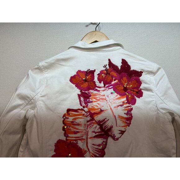 Calvin Klein Jeans Womens denim Jacket Medium White Button Front Embroidered - Picture 10 of 12